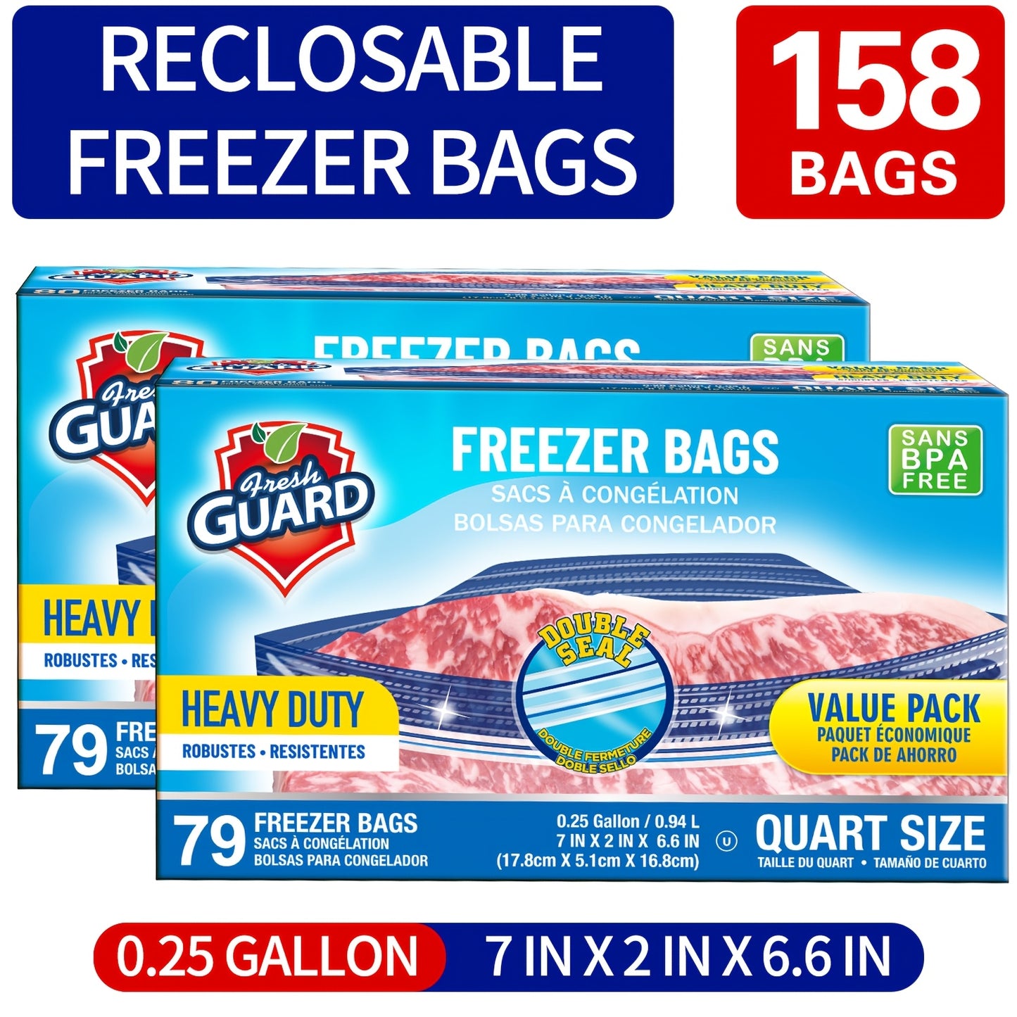 Freezer Storage Bags Resealable – Sturdy Bulk Food Storage Bags with Easy-Open Tabs for Freezer & Refrigerator – 0.25 Gallon, 1 Gallon & 2 Gallon for Fruits, Vegetables, Meats & Meal Prep
