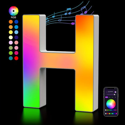 LED Letter Lights Music Sync - Colorful Flashing Marquee Alphabet Lights for Room Decor, Party, Bedroom, Festival & Camping, Numbers 0-9 & A-Z & Symbols Available, Night Light Wall Decoration