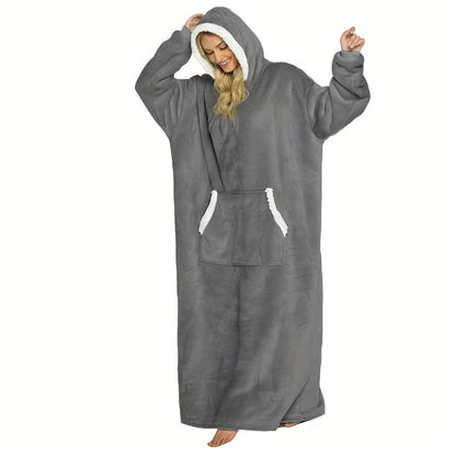 Wearable Blanket Hoodie - Oversized Extra-Long Ultra-Soft Acrylic Hooded Blanket for Adults, Warm Cozy TV Watching Winter Gift for Christmas Valentine's Day