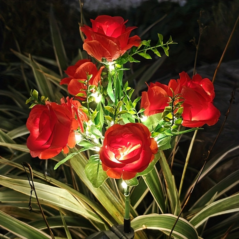 Solar Garden Lights Outdoor 2 Pack – 14 Realistic Rose Stake Lights, Solar Powered Yard & Patio Decor