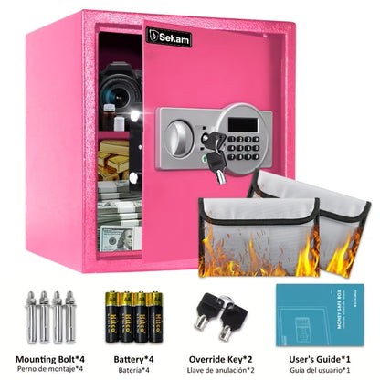 Fireproof Home Safe Box with Digital Keypad and Key Lock Heavy Duty Steel Security Safe for Money Documents Valuables Jewelry Passports 0.23 0.8 1.5 2.2 Cubic Feet Multiple Colors with Cash Bag