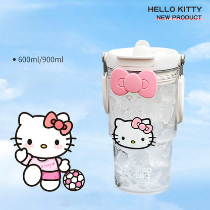 Hello Kitty Water Bottle with Straw 30 Oz – Large Capacity Cartoon Tumbler for Women & Girls – Portable Outdoor Sports Cup with Bow & Sticker – Cute Kawaii Plastic Drinkware Gift