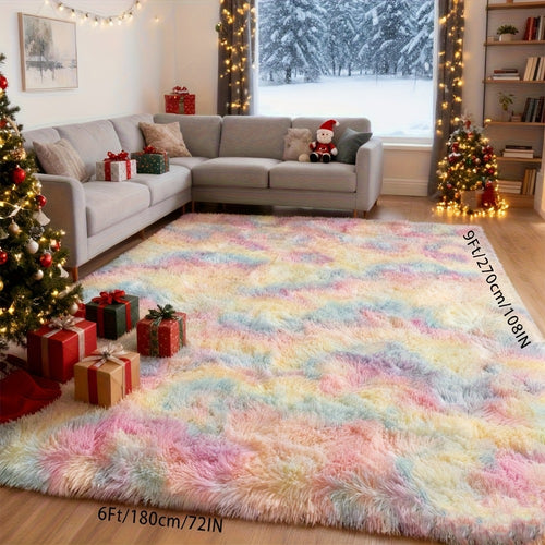 Rainbow Tie Dye Shag Area Rug – Soft Fluffy Non-Slip Machine Washable Carpet for Living Room Bedroom Home Office