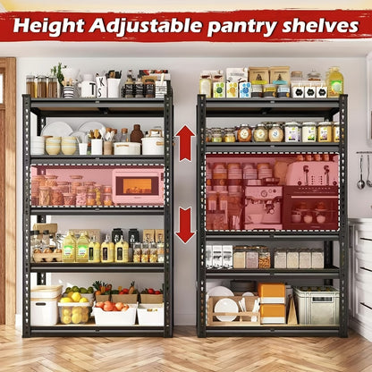 5-Tier Heavy Duty Garage Shelving Unit 2000LBS – Metal & Wood Storage Shelves, Adjustable Utility Rack for Garage, Basement, Pantry, Warehouse, Kitchen & Office, Tool-Free Assembly, Black