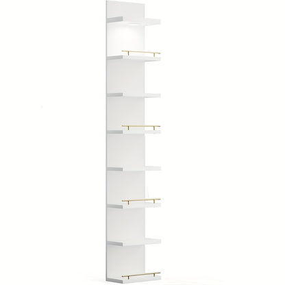 Floating Wall Shelves with LED Light - 6 & 8 Tier Wall Mounted Display Shelf Unit with Anti-Slip Rails for Bedroom, Living Room, Bathroom, Office & Dorm - Modern Space Saving Shelf (Black / White)