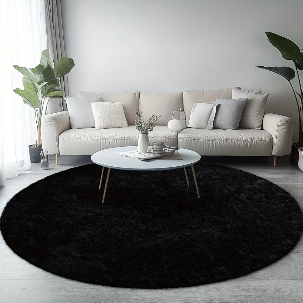 Round Shaggy Plush Rug – Soft Fluffy Circular Carpet for Bedroom & Living Room, Easy Clean