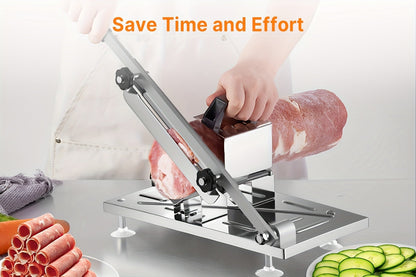 Manual Meat Slicer – Stainless Steel Food Slicer with Adjustable Thickness, Sharp 430 Steel Blade for Slicing Frozen Meat, Vegetables & Fruits, Durable, Easy to Clean, Home Kitchen Cutter