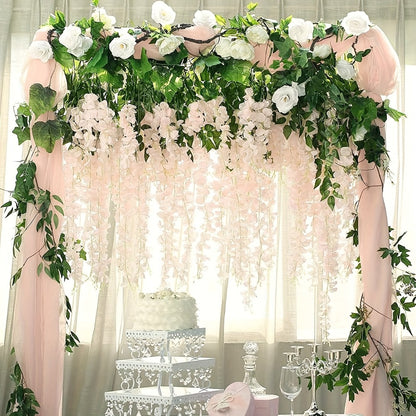 Artificial Wisteria Hanging Flowers 24pcs Fake Wisteria Vine Garland Silk Flower String for Wedding Home Party Backdrop Wall Decor Light Pink