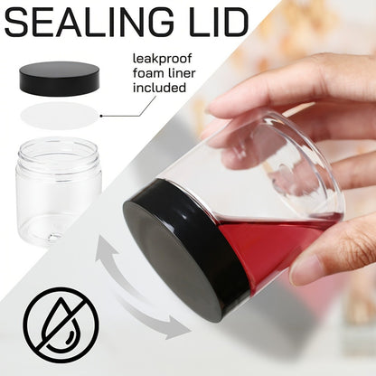 Clear Plastic Jars with Lids 4oz Set of 12 - Leakproof Food Storage Containers with Black Lids for Spice, Honey, Candy, Slime