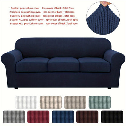 Stretch Sofa Cover Elastic Slipcover Grid Pattern Jacquard Anti-Slip Full Coverage Sofa Protector Machine Washable for 1 2 3 Seater XL Sofa Living Room Bedroom
