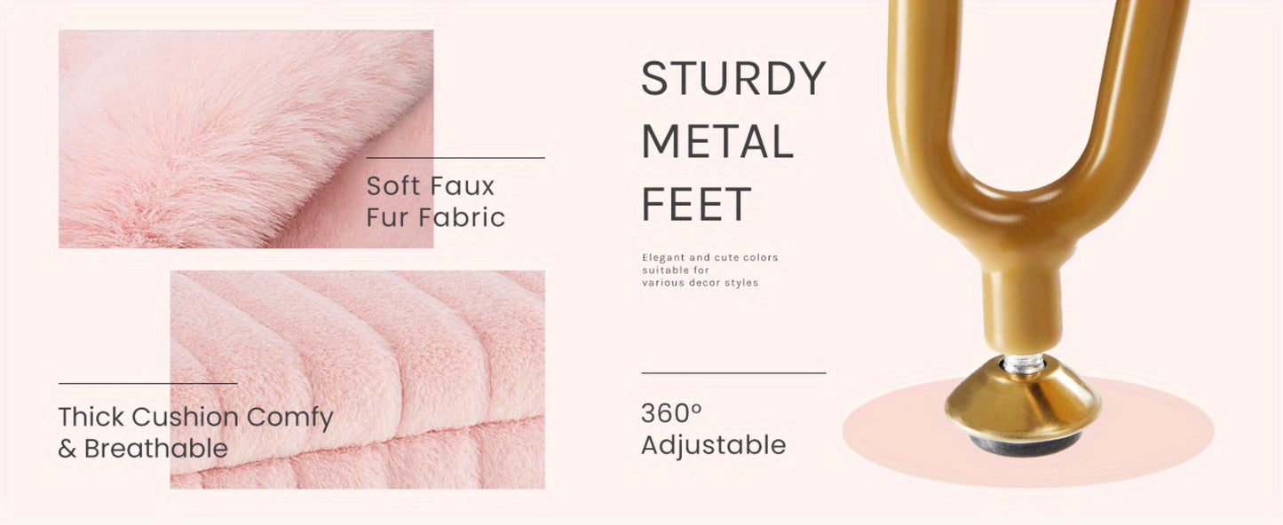 Faux Fur Storage Ottoman Stool – Soft Furry Vanity Seat with Storage, 4 Metal Legs & Non-Slip Feet – Cute Modern Multi-Function Chair for Bedroom, Vanity & Living Room