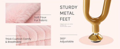 Faux Fur Storage Ottoman Stool – Soft Furry Vanity Seat with Storage, 4 Metal Legs & Non-Slip Feet – Cute Modern Multi-Function Chair for Bedroom, Vanity & Living Room