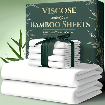 Bamboo Cooling Bed Sheets 6-Piece Set Deep Pocket Fits Twin Full Queen King Ultra-Soft Breathable Bedding for Hot Sleepers Machine Washable Double-Stitched