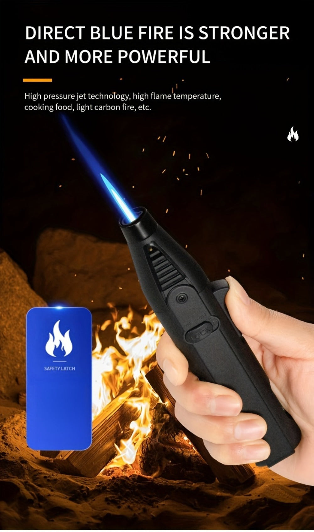 1300°F Torch Lighter 5pcs Blue Flame Windproof Refillable with Safety Lock - Jet Flame for Candles, Grill, BBQ & Camping | Gift Box Available | Butane Not Included