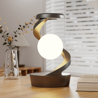 Floating Rotating Night Light with Wireless Charger – Smart Desktop Visual Levitating Lamp with Light Sensor, Hand Wave Control, Atmosphere Mood Light for Bedroom Office Party Decor, Gift (Grey/White)