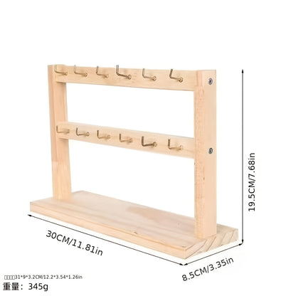 Jewelry Display Stand Multi-Layer Wooden Earring Holder Rack with Hooks Desktop Organizer for Earrings Bracelets Necklaces Keychains Jewelry Tower Storage