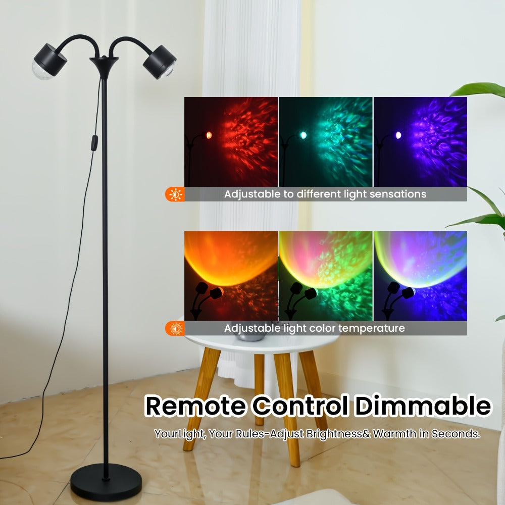 Ocean Wave Projector Lamp Double Head RGB Mood Light - 360° Rotation 3D Ripple Effect DIY Colors USB Remote Control for Bedroom Living Room Party Decor (Black)