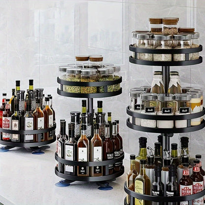 Lazy Susan Turntable Organizer Metal Rotating Spice Rack 1 2 3 Tier for Cabinet Kitchen Countertop Pantry Bathroom – Spinning Storage Rack with Suction Cup Feet & Labels