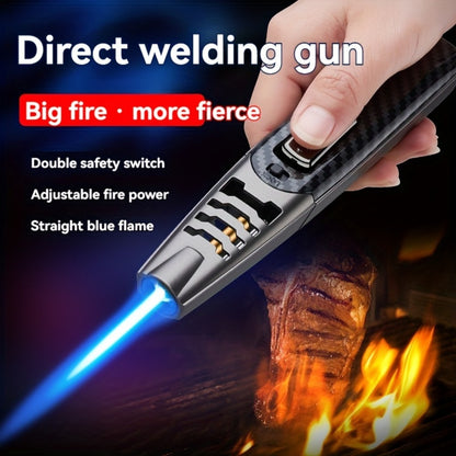 Kitchen Torch Lighter Carbon Fiber Windproof, Adjustable High-Temperature Flame with Safety Lock, Refillable Butane Culinary Torch for Baking, Creme Brulee, Caramel, Welding & Outdoor Use – Black & Gray (Butane Not Included)