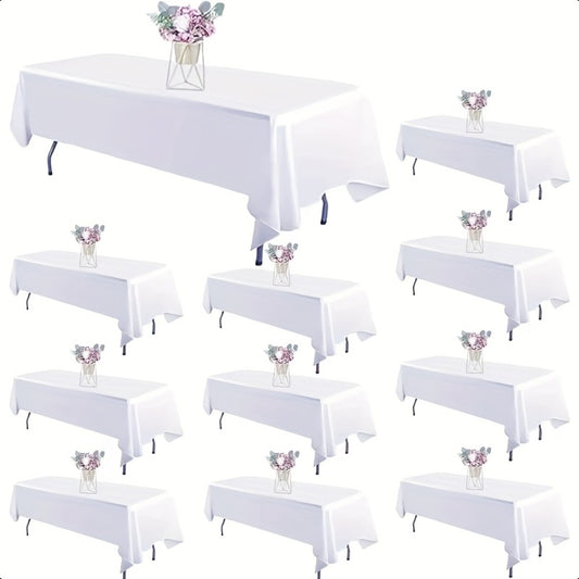 10-Pack White Rectangular Tablecloths 60x102 Inch - Washable Banquet Table Covers for Weddings, Parties & Events