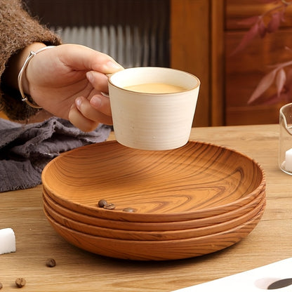 Wood Grain Plastic Dinner Plates Set of 10 - 7.8 Inch Salad Serving Plates for Kitchen Dining Table