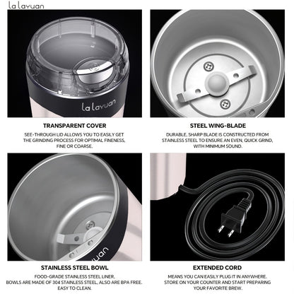 Coffee Bean Grinder Electric 200W Powerful Motor Stainless Steel Chamber Ultra-Fine Blade Grinder One-Touch 12 Cups Multi-Purpose for Spices Nuts Grains 110V US Plug