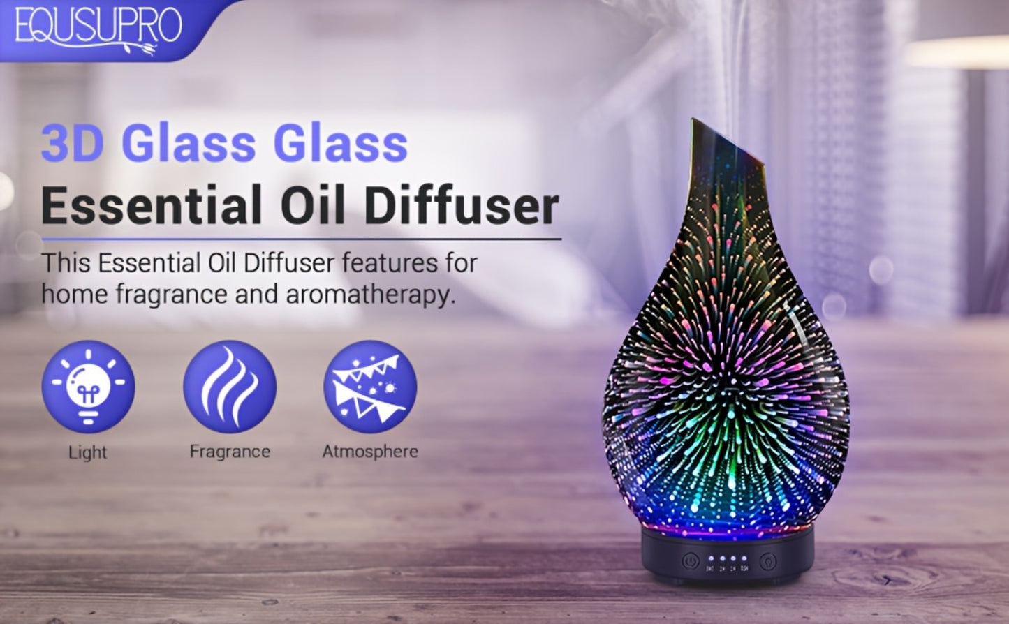 Essential Oil Diffuser Glass Ultrasonic Cool Mist Aromatherapy Diffuser – 4.06 oz Quiet Waterless Auto Shut-Off, 4 Timer Settings, 7 Color Night Light, Home Office Bedroom Use (Silver)