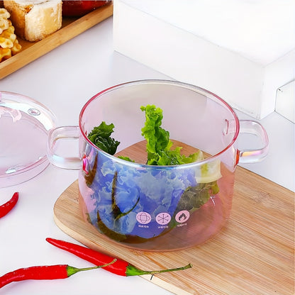 Pink Glass Cooking Pot with Heart-Shaped Lid 1500ml - Multifunctional Boiling Stewing Pot for Pasta Soup Congee Noodles Compatible with Electric Ceramic Stove (Pink)
