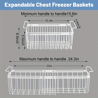Freezer Organizer Bins, Expandable Chest Freezer Baskets with Hanging Handles – Adjustable Wire Basket 15.6" to 24.3", Heavy-Duty Iron Rust-Proof Deep Freezer Storage for Most Chest Freezers, 2 Pack
