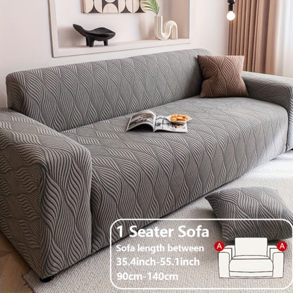 Polar Fleece Sofa Cover Modern Jacquard Elastic Slip-Resistant All Season Furniture Protector for Living Room Office Bedroom - 1 2 3 4 Seater with Free Matching Pillowcase