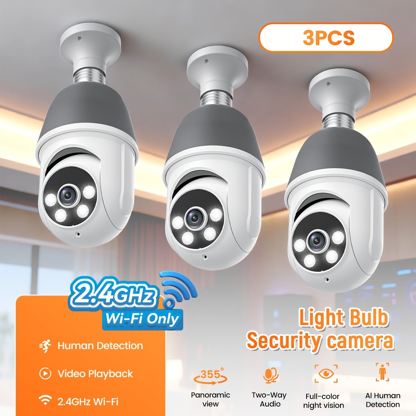 AI Auto Tracking Security Camera 360° Panoramic 1920P | Infrared Night Vision Two-Way Audio 2.4GHz USB Charging | Wireless Indoor Surveillance Camera Human Motion Detection