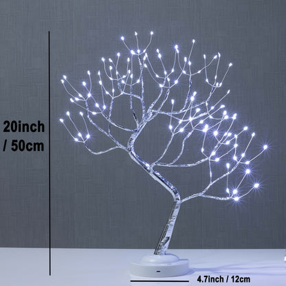 LED Bonsai Tree Light Tabletop Fairy Tree Lamp 108 LEDs 8 Lighting Modes Timer 20 Inch Warm White Silvery Branches Battery USB for Home Bedroom Party Wedding Christmas Holiday Decor