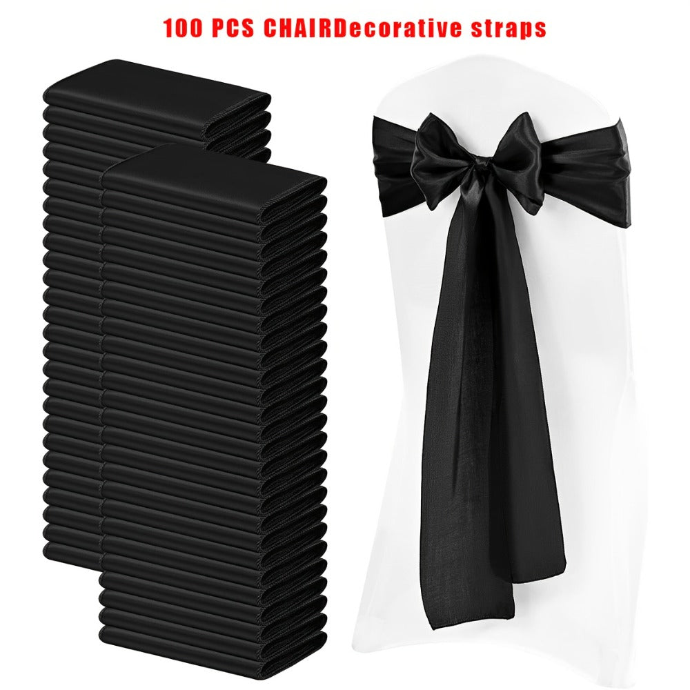 100pcs Satin Chair Sashes Bows for Wedding Banquet Party Event Decoration – 13 Colors, 18×275cm