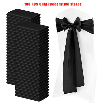 100pcs Satin Chair Sashes Bows for Wedding Banquet Party Event Decoration – 13 Colors, 18×275cm