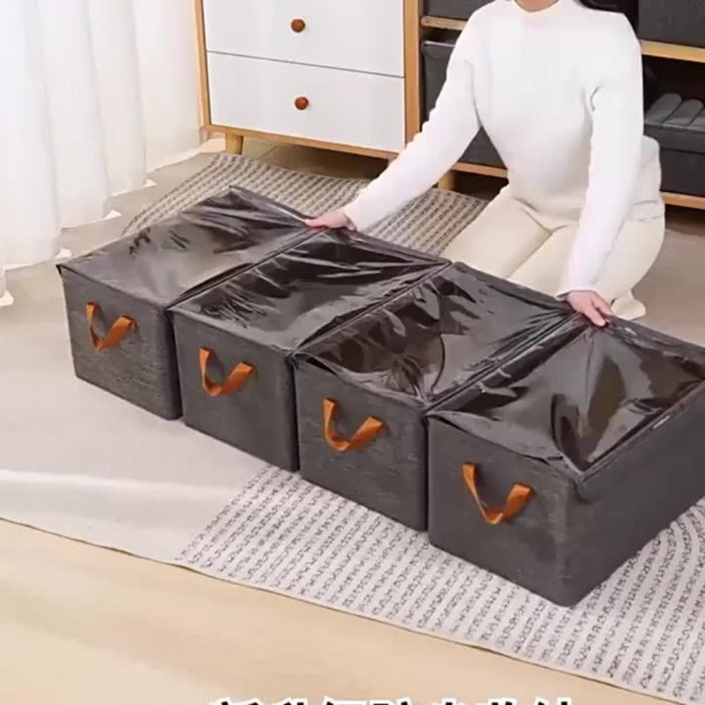 Foldable Storage Boxes with Clear Lids & Handles Large Collapsible Organizer Bins for Clothes, Blankets & Bedding – Bedroom, Wardrobe & Under Bed Storage, 4 or 6 Pack
