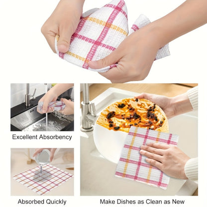 Kitchen Dish Cloths Set 12 Pcs – Super Absorbent Waffle Weave Dishwashing & Scrubbing Towels, Christmas Holiday Plaid Pattern, Assorted Colors, 12x12 Inch Reusable Cleaning Cloths