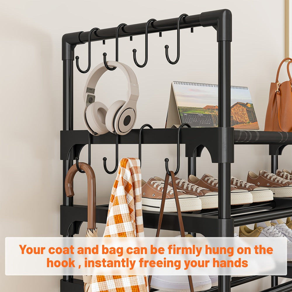 Metal Shoe Rack Organizer 4 Row 6 & 9 Tier Black | Heavy Duty Freestanding Shoe Tower Storage Shelf for Entryway Bedroom Living Room Holds 45-72 Pairs