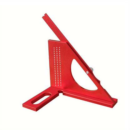 Adjustable 3D Carpentry Square Set 180° Rotating Aluminum Alloy Triangle Ruler T-Square with Scribing Holes Red Black Markings Woodworking Measurement Tool