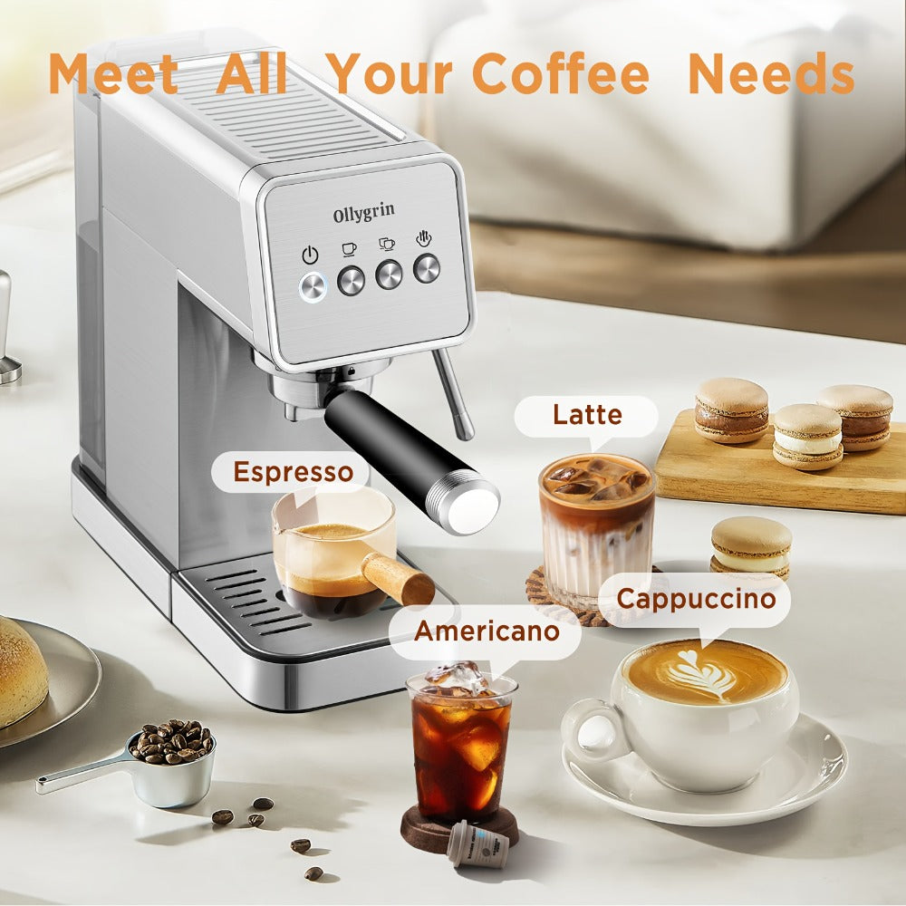 Espresso Machine 20 Bar with Steam Milk Frother | Compact Stainless Steel Espresso Maker | 40oz Removable Water Tank | Cappuccino Latte Coffee Machine for Home & Office | Model AZ-EM1502
