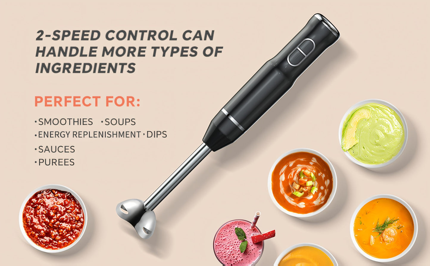 Immersion Blender 400W with Turbo Mode - Handheld Stick Blender with 304 Stainless Steel Blades, 2-Speed Electric Hand Blender, Detachable Shaft, Portable Immersion Mixer for Soups, Smoothies & Baby Food