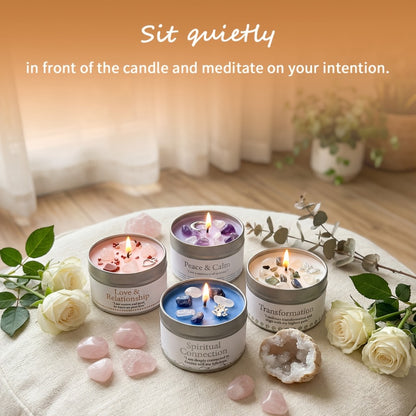 Manifestation Candles Scented Soy Wax with Golden Crystal – Law of Attraction Abundance Candle for Meditation, Yoga & Focus | Spiritual Gift for Women with Guidance Card | Christmas, Birthday, New Year