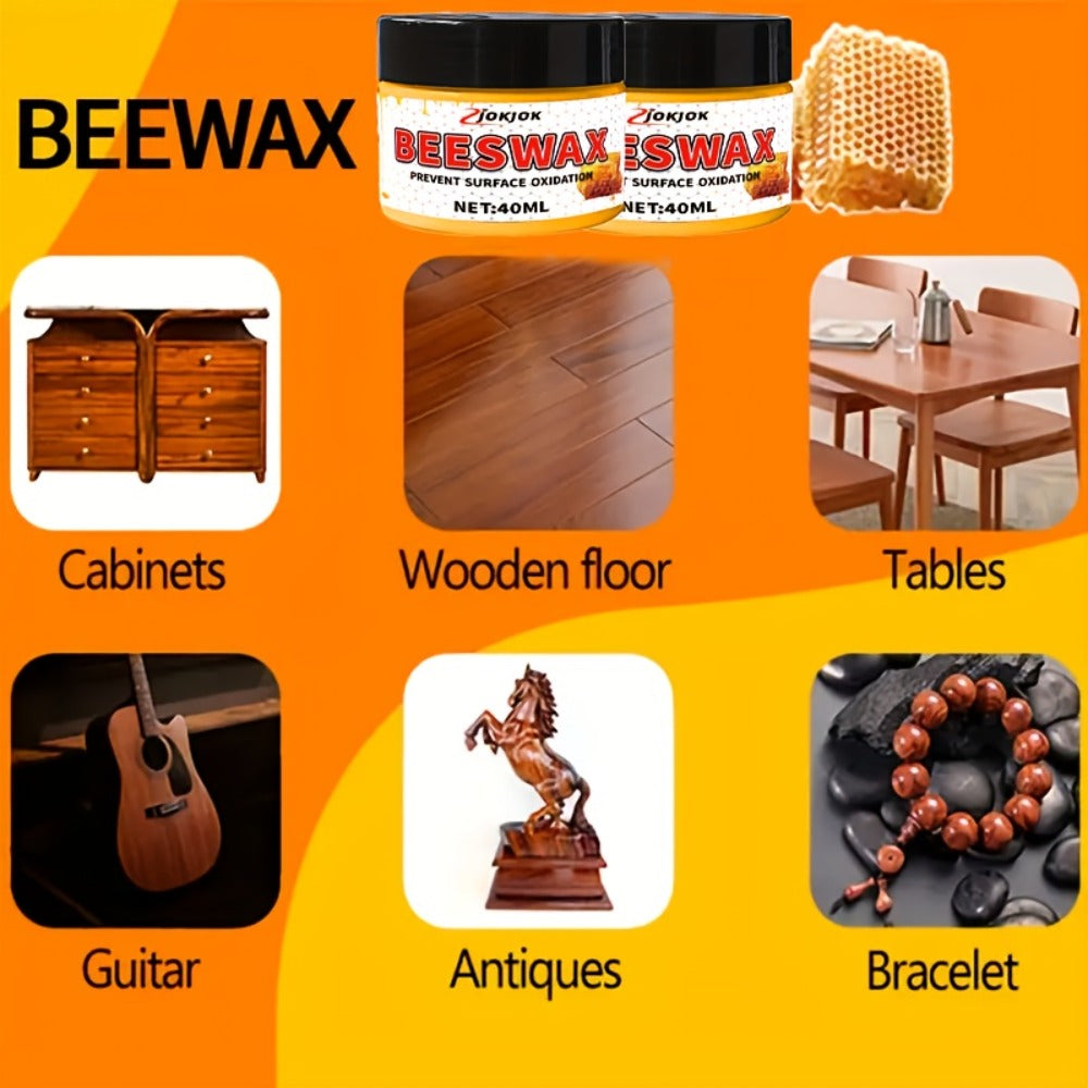Beeswax Wood Polish – Liquid Furniture Wax for Floors, Desks & Cabinets, Non-Toxic Long-Lasting Gloss, Multi-Surface Wood Restorer with Sponge