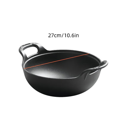 Cast Iron Wok Skillet Non-Stick Deep Stir Fry Pan with Dual Handles - Heavy Duty Uncoated Traditional Cooking Pot Multi-Size 9.84 10.62 11.81 12.59 Inch for Home Outdoor Grilling Baking