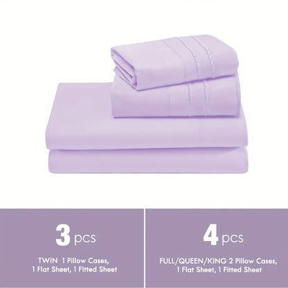 Fitted Sheet Set Deep Pocket | Soft Cooling Breathable Bedding 3-4pcs Fade-Resistant All-Season for Twin Full Queen King – Solid Color Bed Sheets for Dorm Guest Room Everyday Use