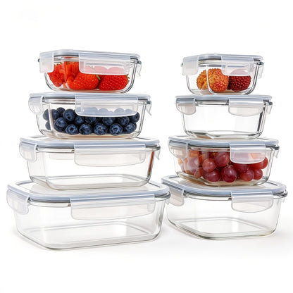 Glass Food Storage Containers 16-Piece Set 8 Glass Bowls with 8 Sealed Lids BPA Free Dishwasher Microwave Refrigerator Safe Meal Prep Containers Bento Boxes in Blue Grey Green Assorted