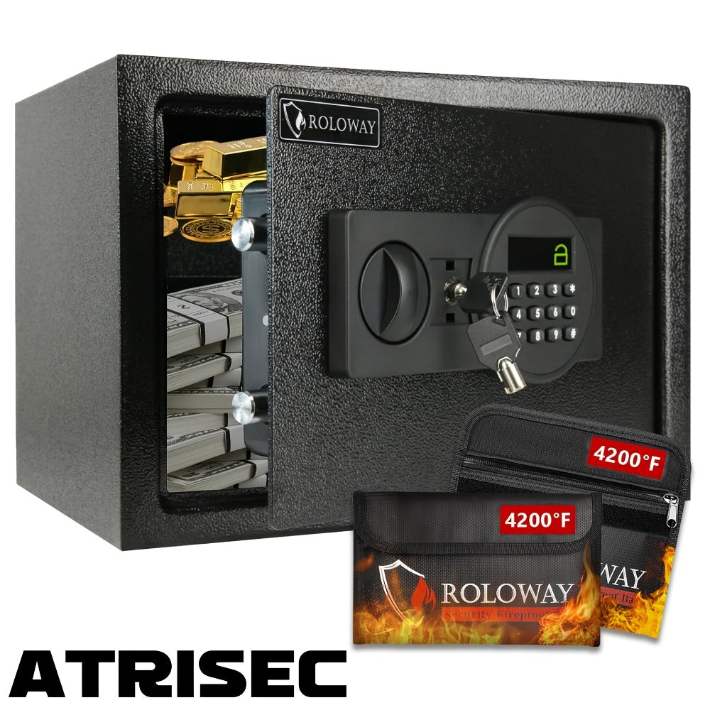 Fireproof Safe Box with Keyboard Lock – ROLOWAY Home & Office Security Safe with Fireproof Bag, Multiple Sizes, Black & Pink Options