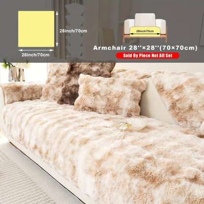 Plush Sofa Cover Faux Lamb Thick Fluffy Couch Slipcover Pet Friendly Machine Washable Gradient Color Polyester Furniture Protector for Armchair Single Double Triple Sofa Living Room Home Decor
