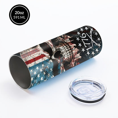 Skull Tumbler 20oz Patriotic Skull Pattern Stainless Steel Insulated Cup with Lid & Straw Travel Coffee Mug Hot Cold Drinks Gift Birthday Halloween Christmas