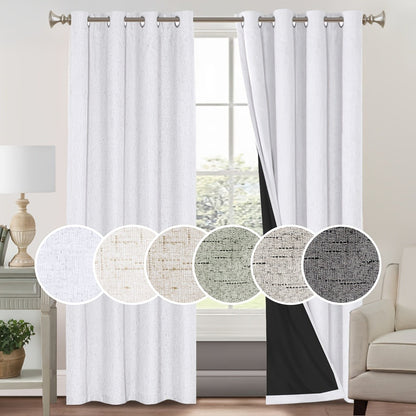 Blackout Curtains 2 Panels 100% Blackout Linen Textured Thermal Insulated Grommet Window Drapes Noise Reducing for Bedroom Living Room Hall - Full Light Blocking Room Darkening Curtains