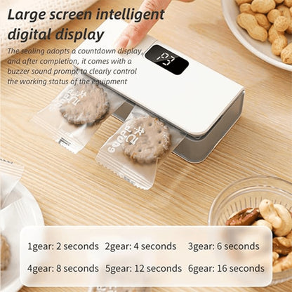 Portable Mini Bag Sealer USB Rechargeable – Handheld Food Sealer with Built-In Cutter for Fruits, Vegetables, Snacks & Chips – Compact Kitchen & Outdoor Picnic Sealing Tool, White & Blue